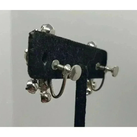 Vintage Earrings Clear Rhinestone Clip Clear Half Flower Star Bride Statement - Picture 7 of 10